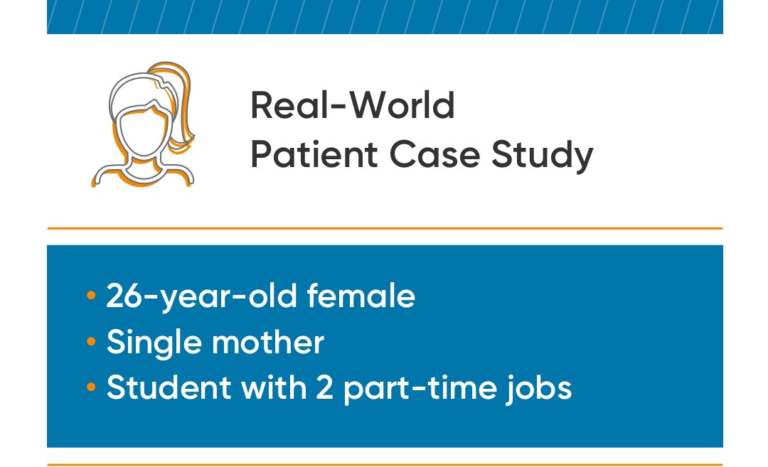  Real-world patient case study of a 26-year-old female who's a single mother and student with 2 part-time jobs